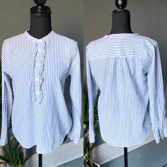 J. Crew Tops - J. Crew Striped Ruffle Front Popover Blouse